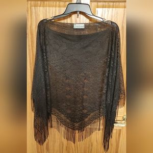 Portocruz black fring poncho